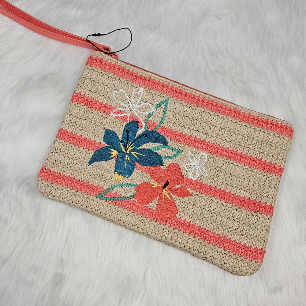 Vera Bradley Rain Forest Lily Coral Straw Wristlet - Picture 4 of 9